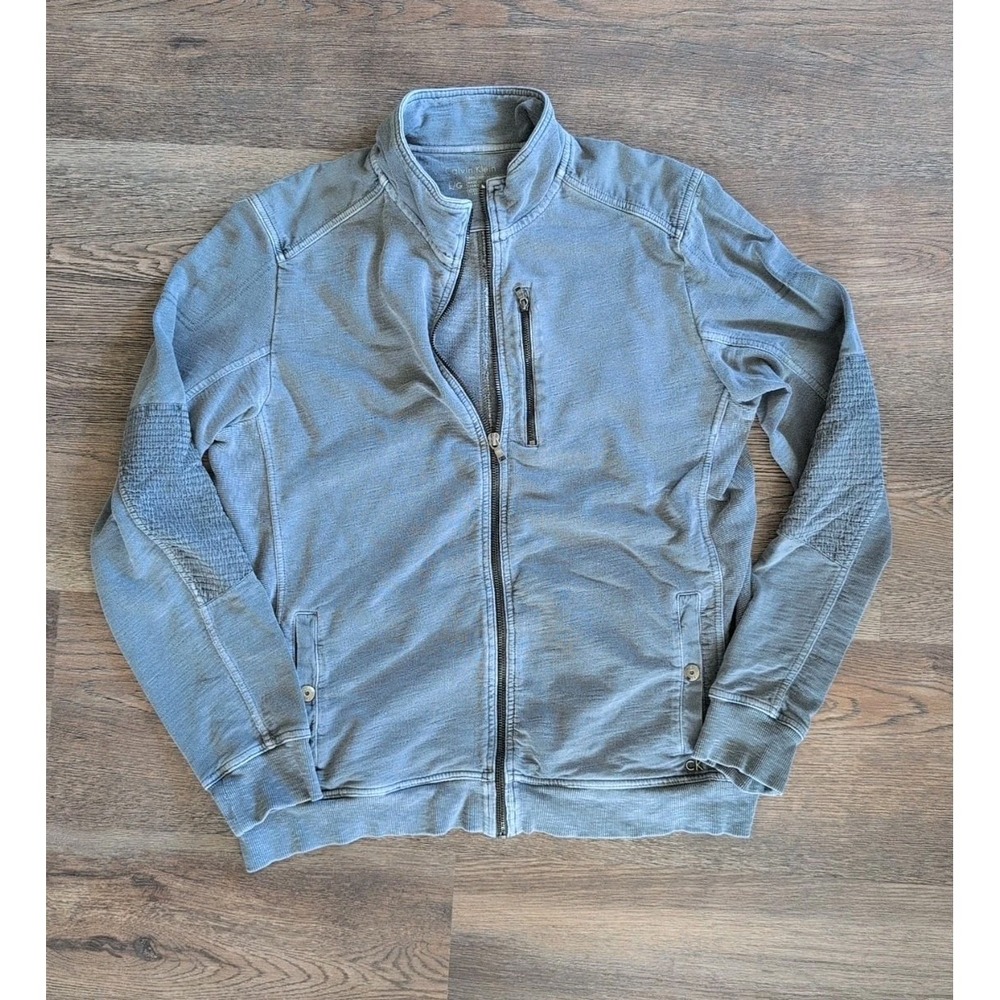 Calvin Klein Full Zip Mock Neck Jersey Jacket Gray Tag Large Fit Medium Y2k Vtg